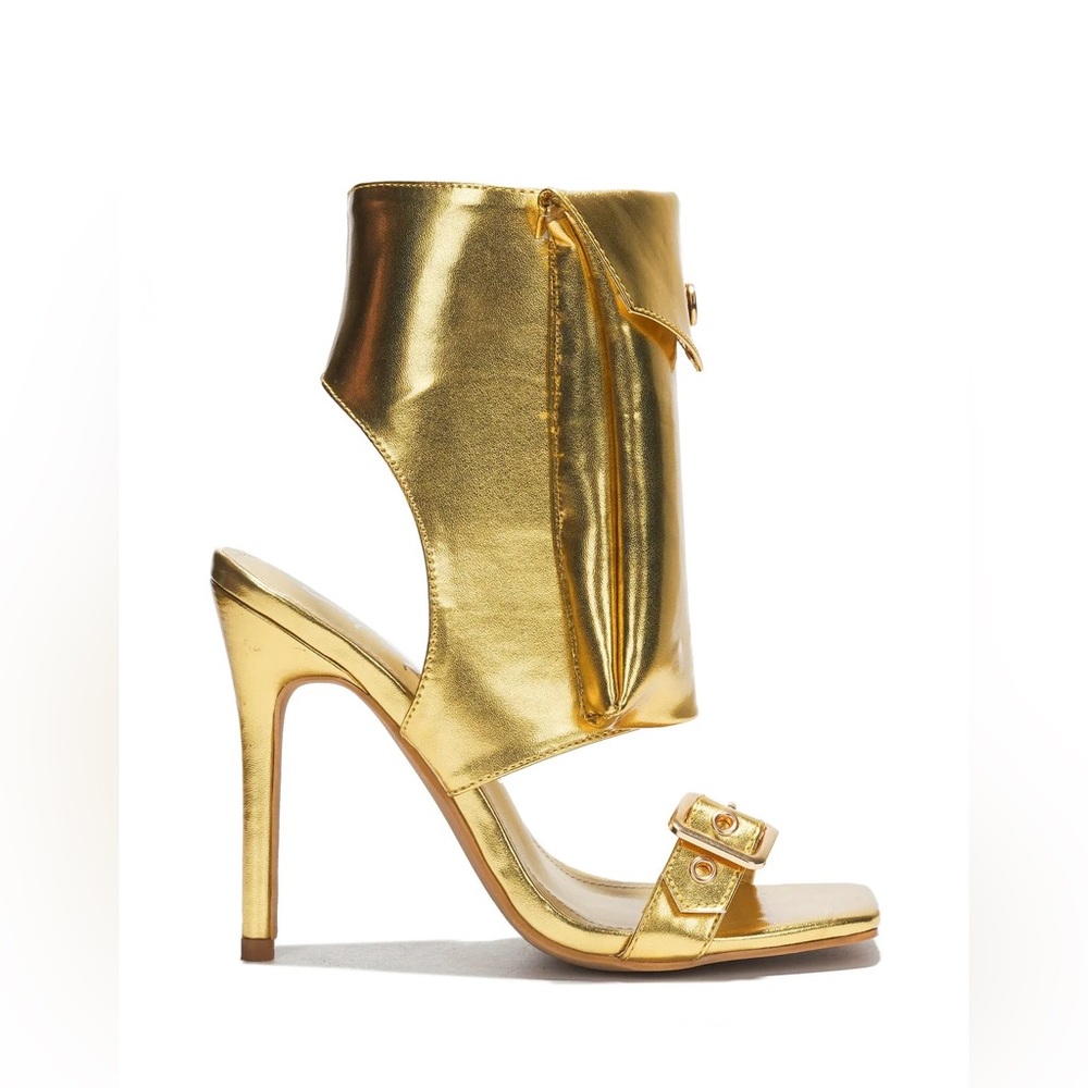 🔥 METALLIC GOLD 🔥 POUCH ANKLE STRAP HEELS EVELEEN CAPE ROBBIN 🔥 SIZE 7.5 NIB
